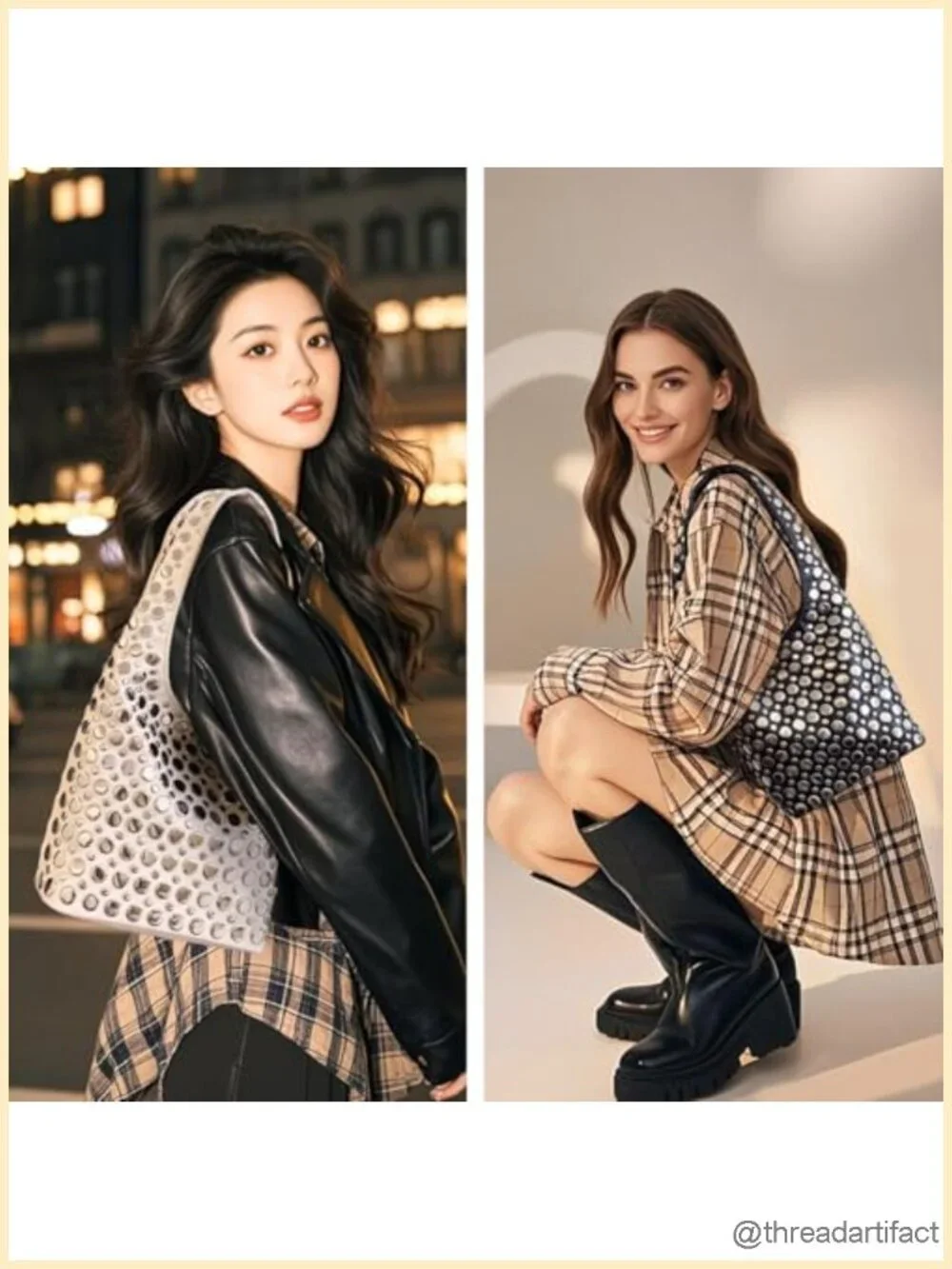 Punk Studded Hobo Shoulder Bag Tote Handbag Fall Trend